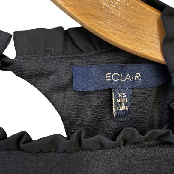 Eclair Sz XS Little Black Dress Ruffle Collar & Sleeves Button Keyhole Back - Picture 6 of 8